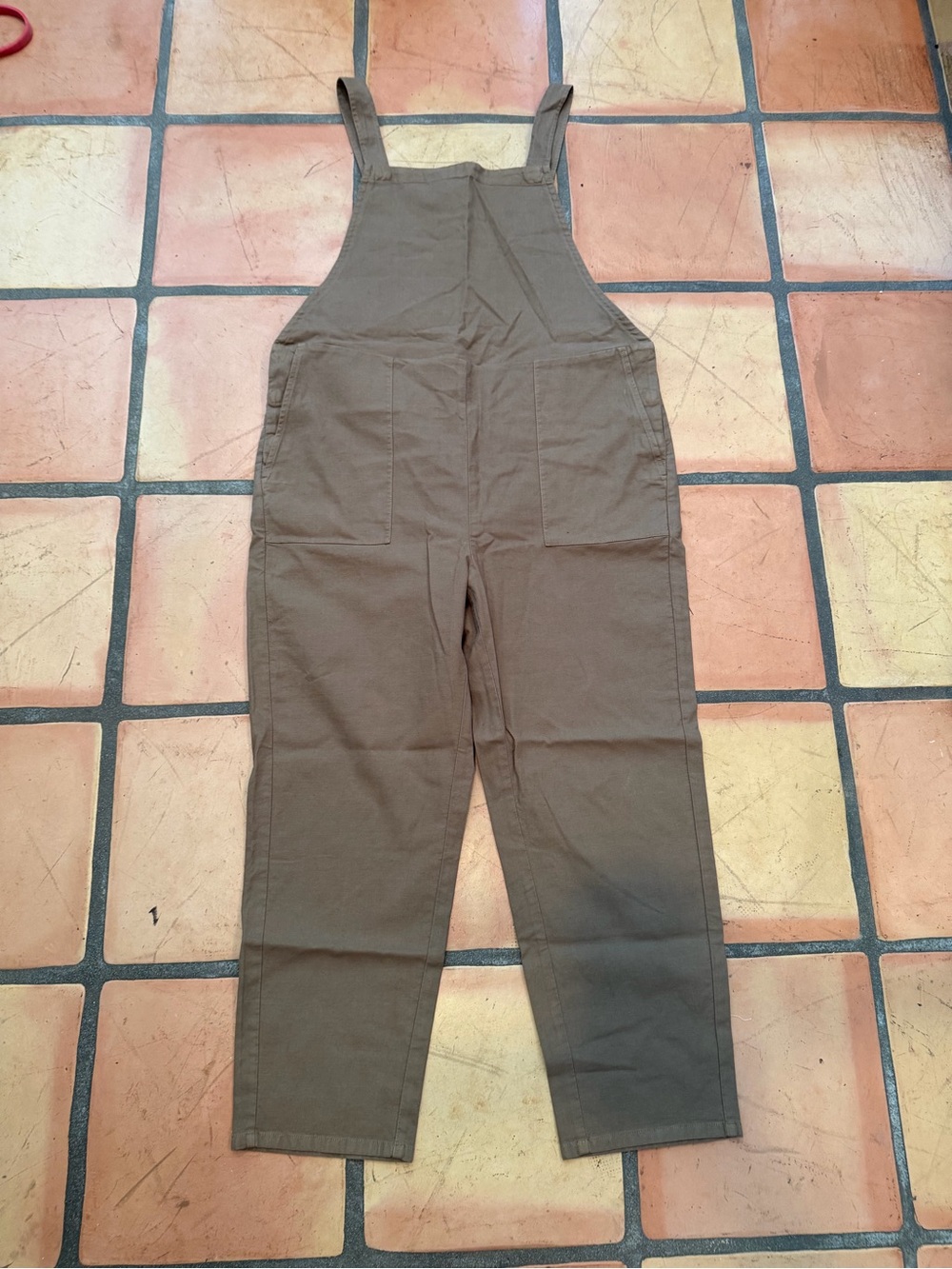Eileen Fisher Olive Brown Cotton-Blend Overalls
